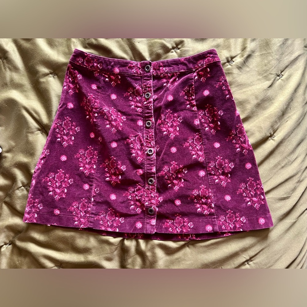 Hollister Maroon Floral Velvet Button Down Mini Skirt Size 3